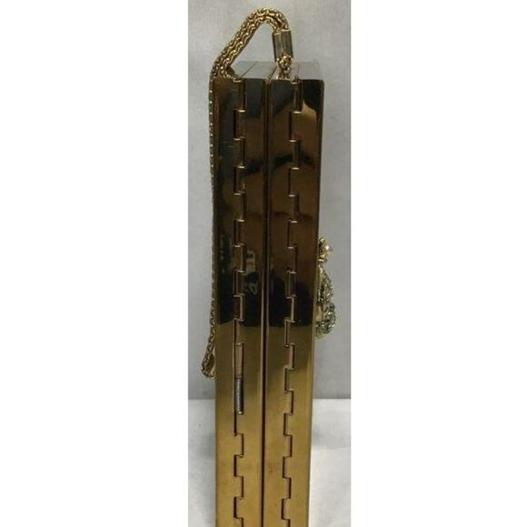 RARE Vintage Brushed Gold Minaudiere Clutch Cosmetic Cigarette Case Combo - Picture 4 of 6